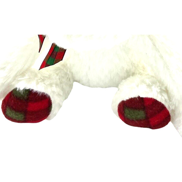 Plush Christmas plaid Antler White Reindeer Toy Holiday Stuffed Animal Bow 15" - Picture 4 of 9